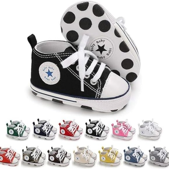 Baby Girls and Boys Canvas Sneakers Soft Sole High-Top Ankle Infant - Picture 2 of 15